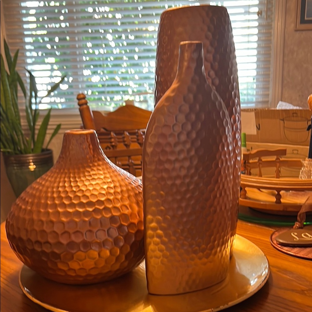 Elegant Copper Textured Accent Vases